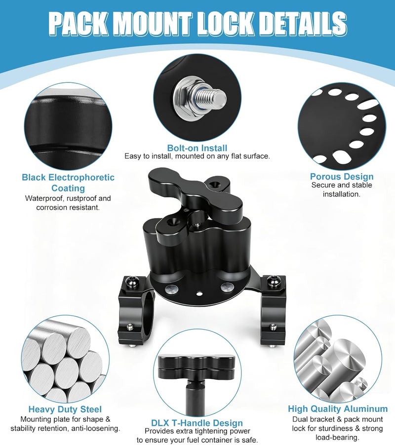 Drieaco Upgrade RX-DLX-PM Gas Can Pack Mount, Fuel Water Tank Mount Oil Can Holder Gasoline Pack Fuel Container Mounting Bracket Kit for UTV SXS ATV Golf Cart Jeep Motorcycle Truck Snowbike Snowmobile - Image 5